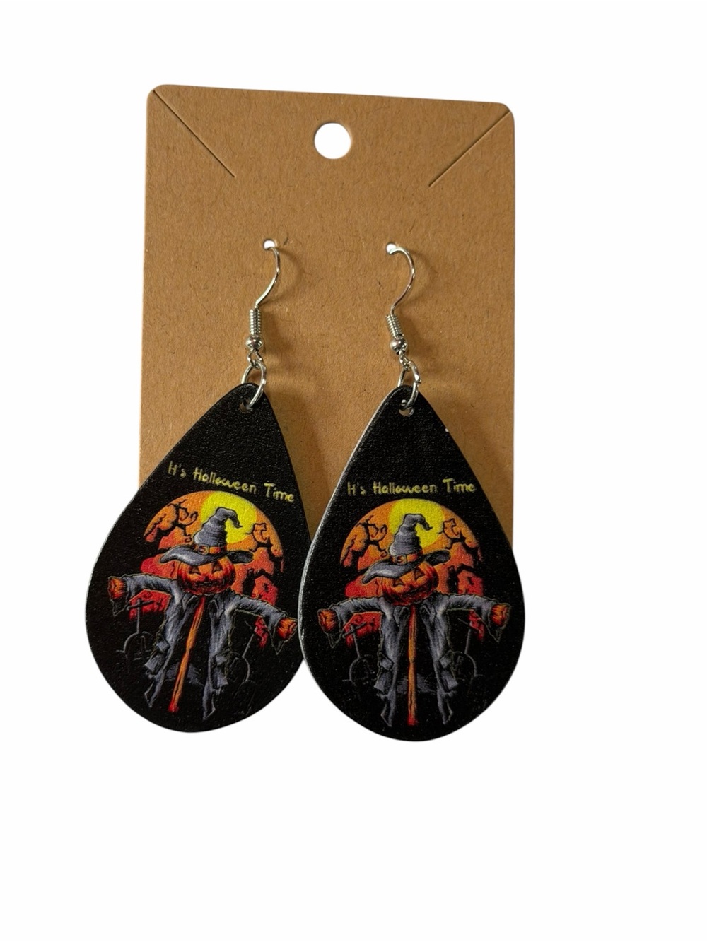 Halloween Pumpkin Scarecrow Teardrop Earrings - Black